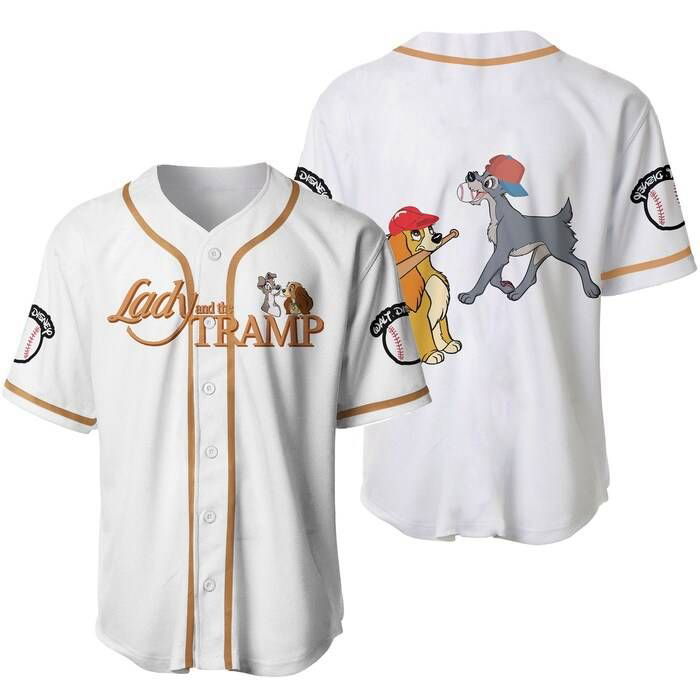 Lady & The Tramp Dogs Brown White Cute Disney Unisex Cartoon Graphic Casual Outfits Custom Baseball Jersey Gifts for Fans - lylyprint.com