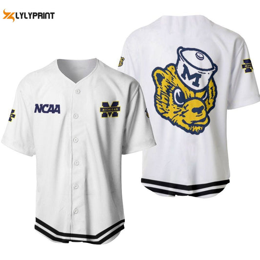 Michigan Wolverines Classic White With Mascot Gift For Michigan Wolverines Fans Baseball Jersey Gifts for Fans - lylyprint.com