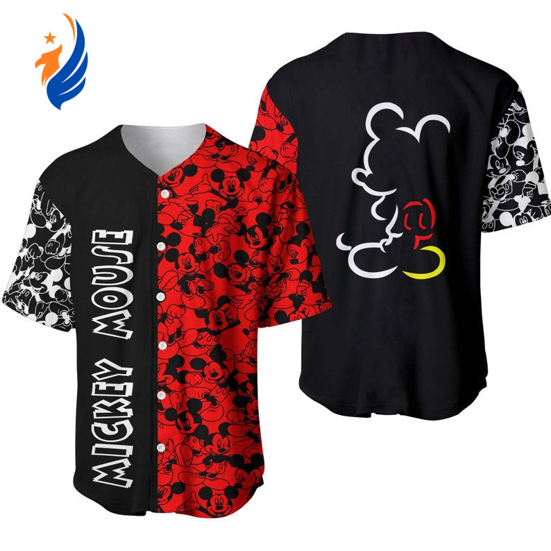 Disney Mickey Mouse Silhouette Baseball Jersey - Classic Black Red Mickey Shirt Mickey Baseball Jersey - Bafud