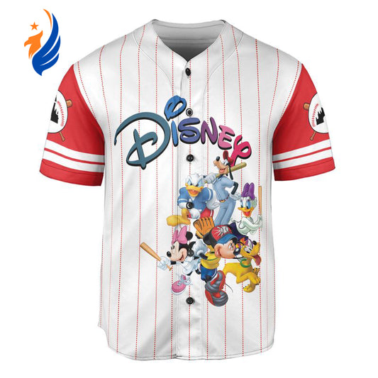 Disney Mickey Baseball Jersey - Mickey and Friends Characters Graphic Shirt for Players - White Jersey Shirt - Bafud