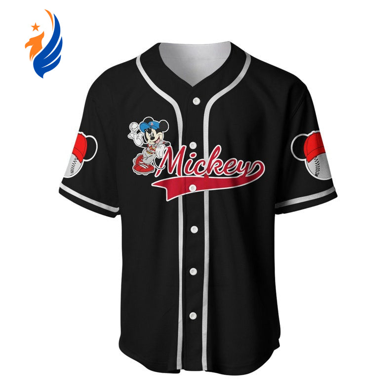 Mickey Mouse Cartoon Graphics 3D Baseball Jersey - Black Unisex Shirt - Bafud