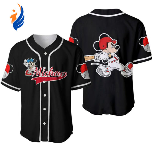 Custom Mickey Mouse Baseball Jersey - Red Black Cute Disney Graphics Unisex Casual Outfits Personalized - Bafud