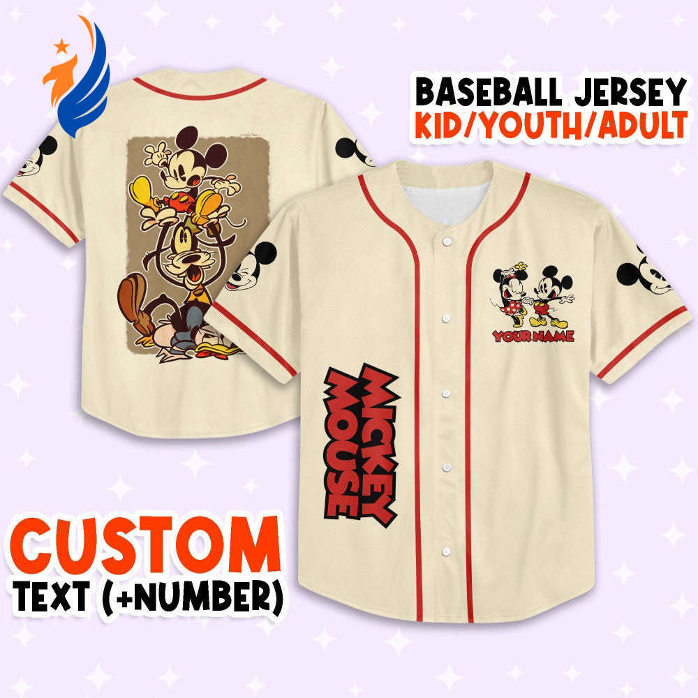 Custom 3D Disney Baseball Jersey: Personalized Mickey Classic Group Funny Outfits - Perfect Gift for Fans - Kids Youth Adult Options! - Bafud