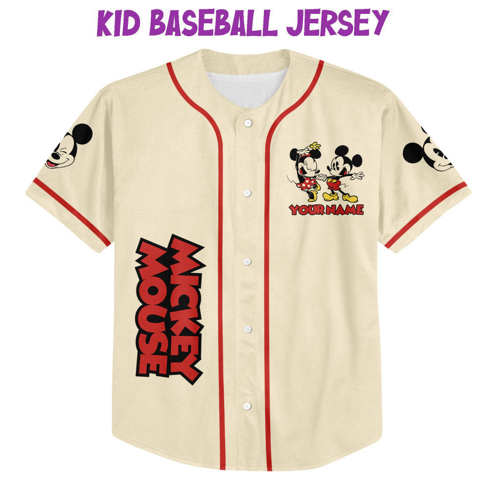 Custom Mickey Classic Love Baseball Jersey - Personalized Name Kids to Adult Sizes 3D Disney Outfit for Fans - Bafud