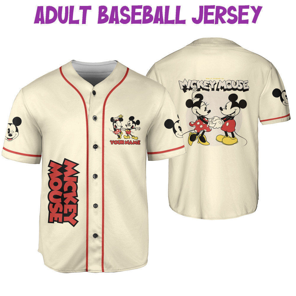 Custom Mickey Classic Love Baseball Jersey - Personalized Name Kids to Adult Sizes 3D Disney Outfit for Fans - Bafud