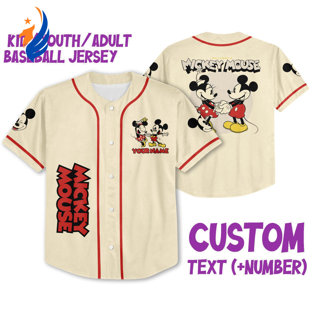 Custom Mickey Classic Love Baseball Jersey - Personalized Name Kids to Adult Sizes 3D Disney Outfit for Fans - Bafud