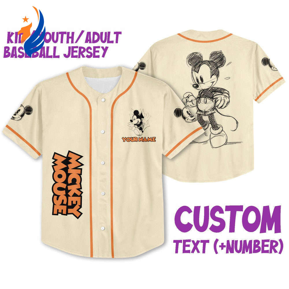 Personalize Mickey Classic Sketchup Jersey: Disney Baseball Sports Gift for Fans Best Birthday Present - Bafud