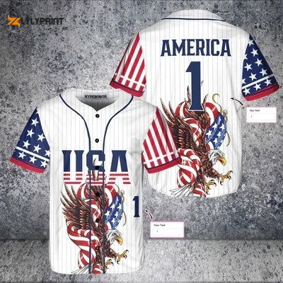 Custom American USA Eagle Baseball Jersey - Personalized All Over Print Pinstripe Gift for Men & Women - lylyprint.com