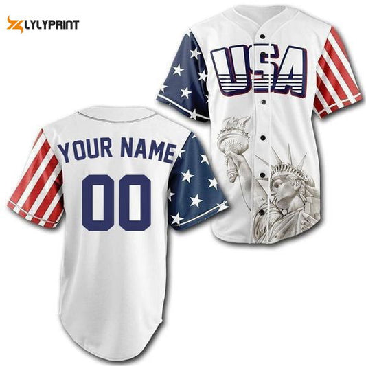 Personalized USA American Flag Statue of Liberty All Over Print Unisex Baseball Jersey - Gift for Men Women - lylyprint.com