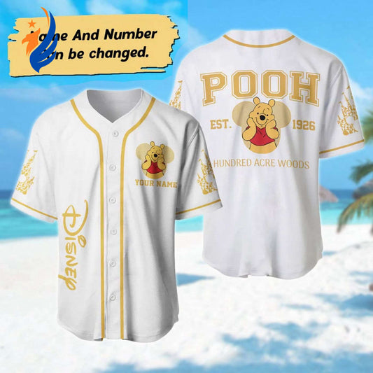 Custom Pooh Bear Baseball Jersey: Funny Honey Character Shirt Perfect Cartoon Baseball Gift! - Bafud