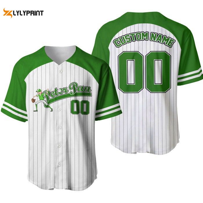Peter Pan Striped Green White Unisex Cartoon Graphic Casual Outfit Custom Baseball Jersey Gifts for Fans - lylyprint.com