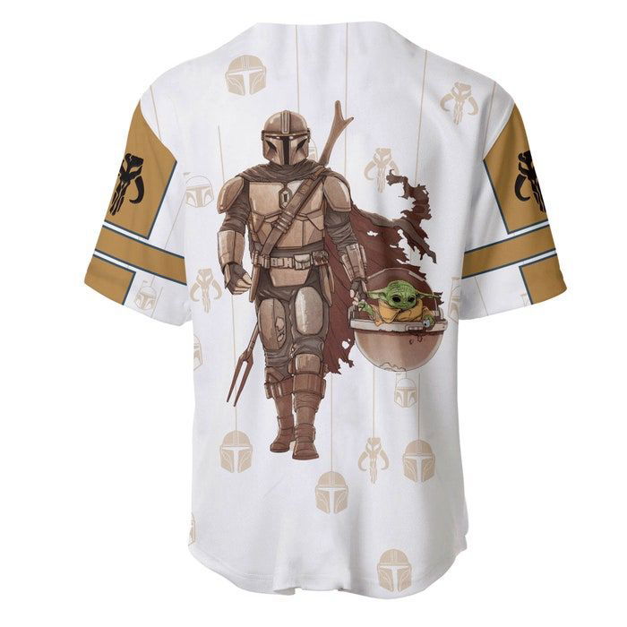 Star Wars Mandalorian White Brown Pattern Disney Unisex Cartoon Graphics Casual Outfits Custom Baseball Jersey Gifts for Fans - lylyprint.com