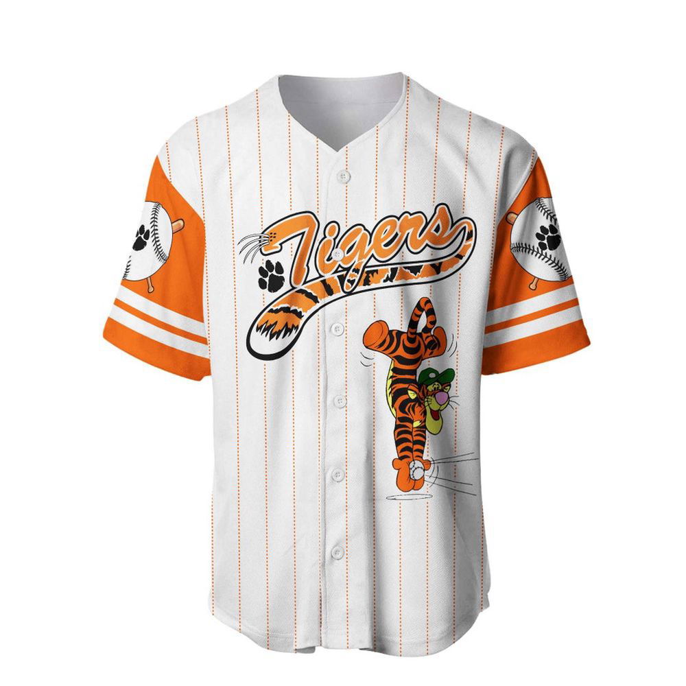 Tigger Tiger White Orange Disney Unisex Cartoon Graphic Casual Outfits Baseball Jersey - lylyprint.com