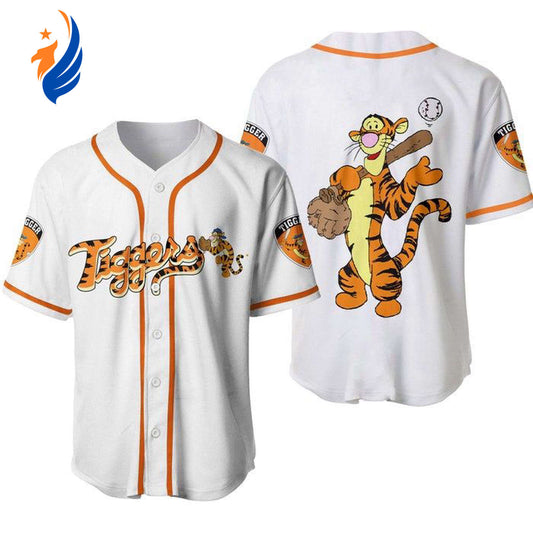 Tigger Winnie Pooh White Orange Disney Custom Baseball Jersey: Fun Cartoon Graphic Outfit Gift for Men Dad - Bafud