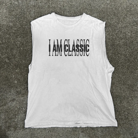 I AM CLASSIC WHITE CUT- OFF TSHIRT