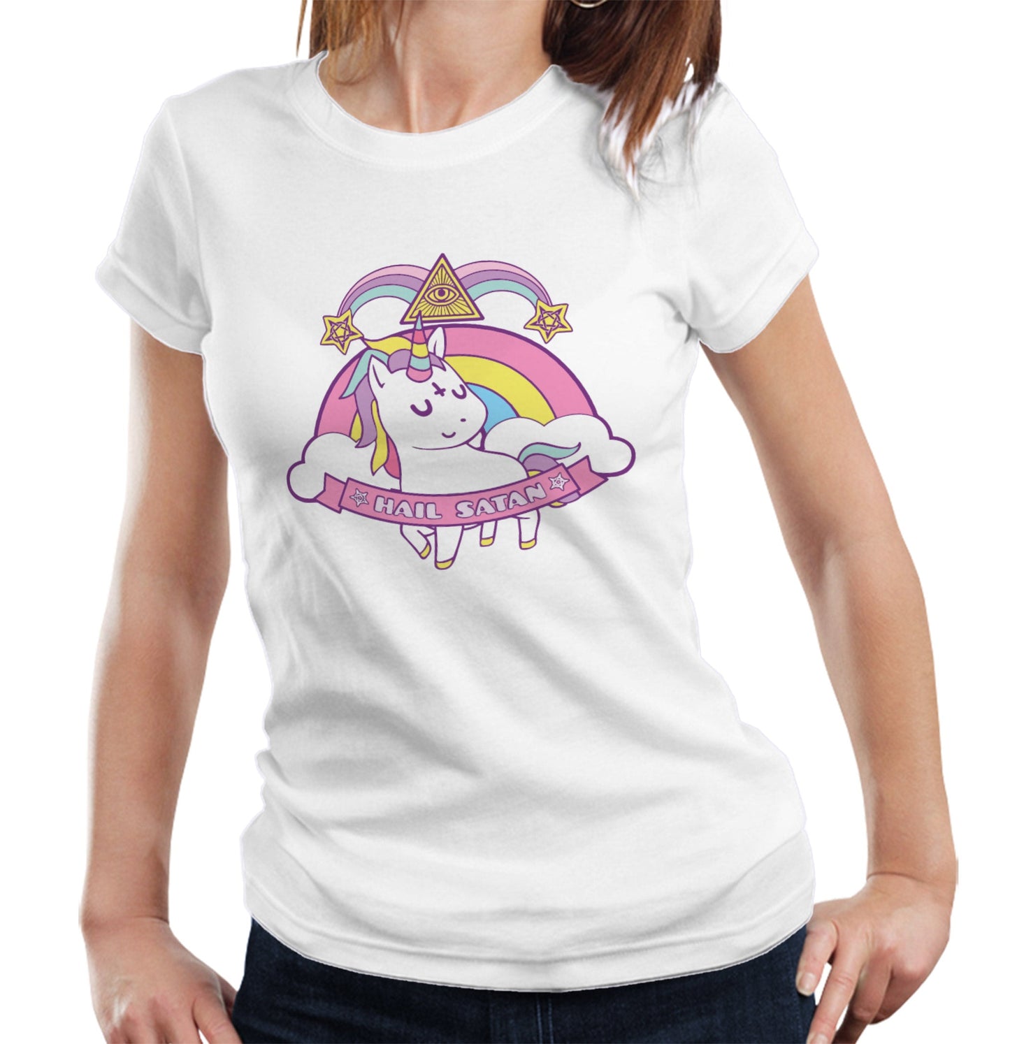 Hail Satan 3 Rainbow T Shirt Ladies