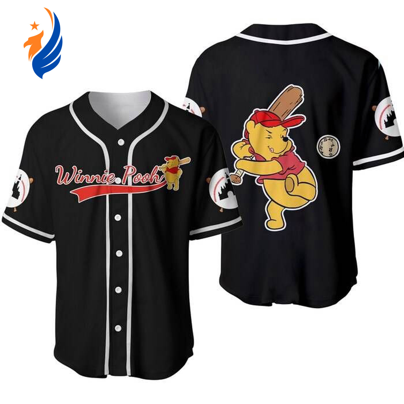 Cute Disney Winnie Pooh Red Black Graphics Unisex Baseball Jersey – Custom Casual Outfit - Bafud